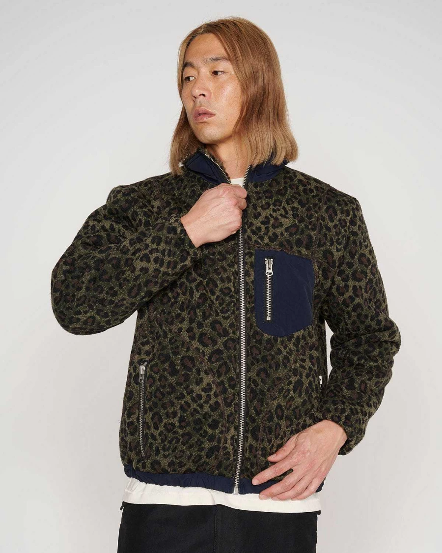 Brain Dead Olive Leopard Print Reversible Sherpa Fleece Jacket