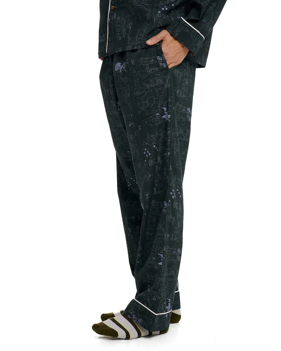 Brain Dead Hedgehog Print Pajama Pants - Men's/Women's Forest Green/Olive Green Sleepwear