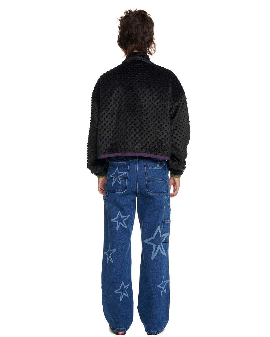 Brain Dead Black Bubble Fur Mock Neck Jacket - 男士蓬松毛皮高领外套冬季保暖夹克