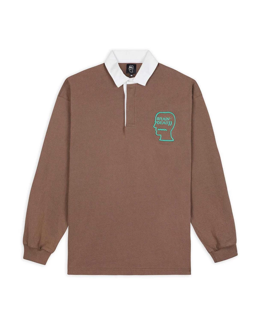 Brain Dead Brown Rugby Shirt with 3D Embroidered Logo Design
