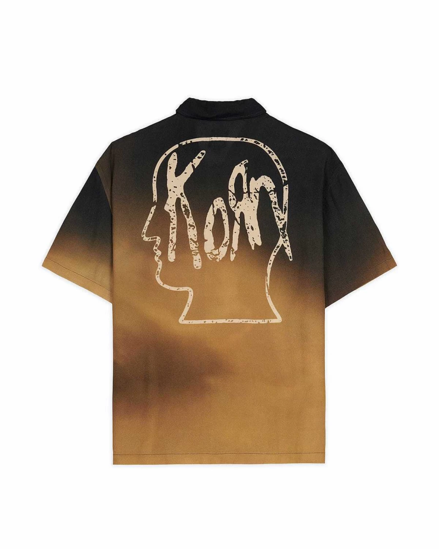 Brain Dead & Korn Follow The Leader Vintage Button-Up Shirt - Tan Collared Casual Style