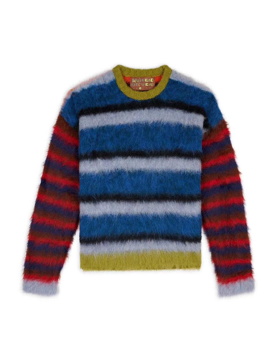 Brain Dead Blurry Lines Graphic Alpaca Wool Crewneck Sweater - Multi Color Design
