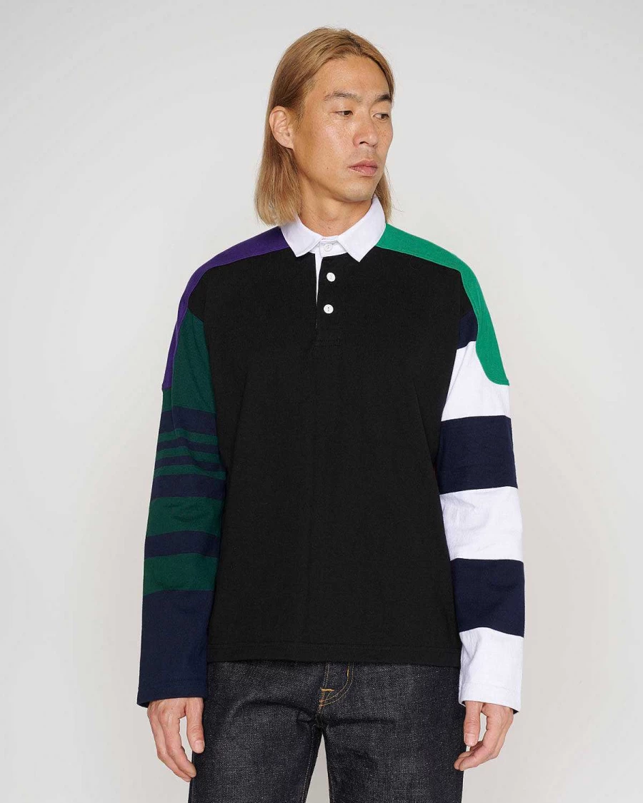 Brain Dead Black Multi Long Sleeve Rugby Shirt | Streetwear Graphic Top | Men's Fashion Apparel