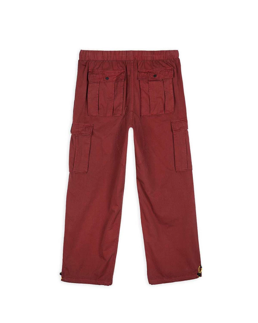 Brain Dead Men's Flight Pant - Washed Red Streetwear Cargo Pants | Lightweight Utility Design