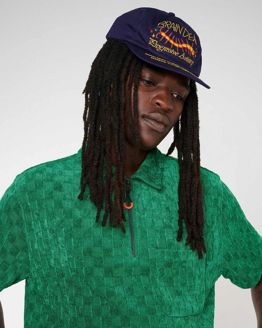 Brain Dead Green Checkered Knit Half-Zip Crewneck Sweater | 2024 Spring Collection