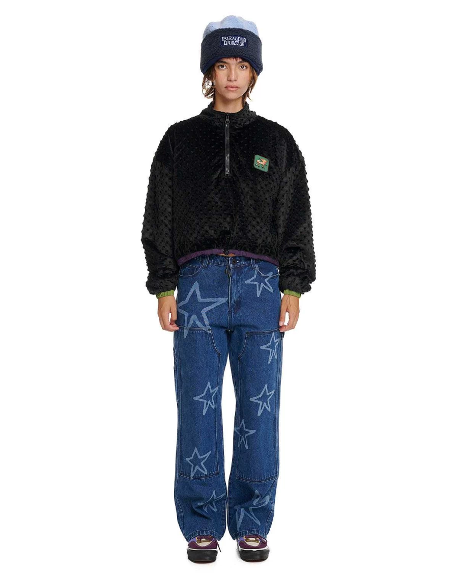 Brain Dead Black Bubble Fur Mock Neck Jacket - 男士蓬松毛皮高领外套冬季保暖夹克