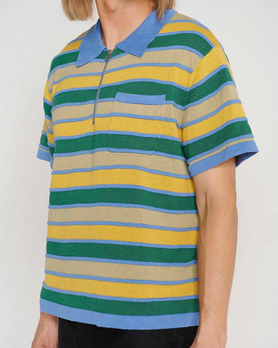 Brain Dead Lifted Stripe Half-Zip Shirt | Yellow Multi Color Streetwear Top