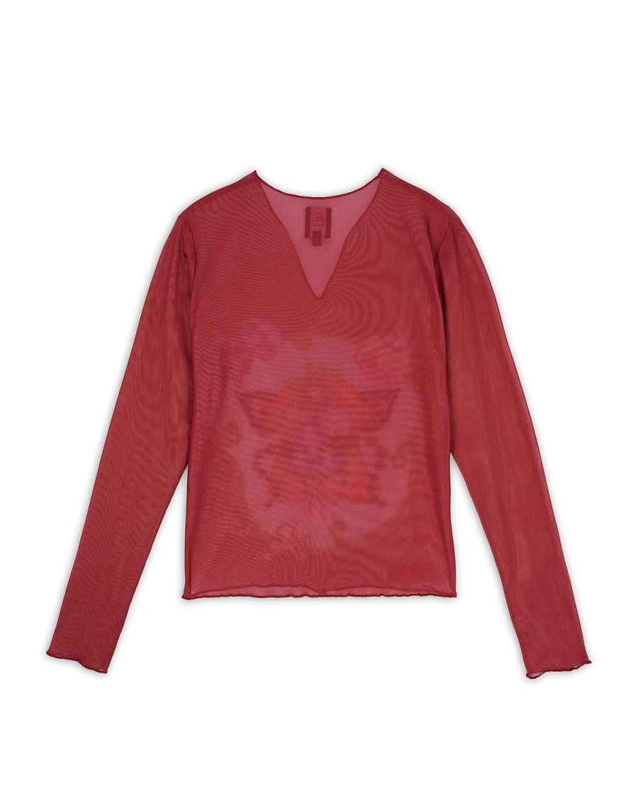 Brain Dead Burgundy Gaspar Butterflies Mesh Top for Women & Men