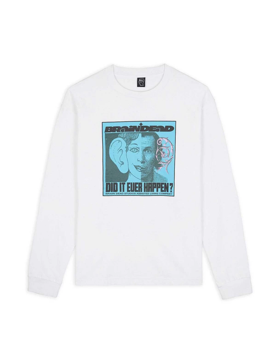 Brain Dead Did It Ever Happen White Graphic Long Sleeve T-Shirt