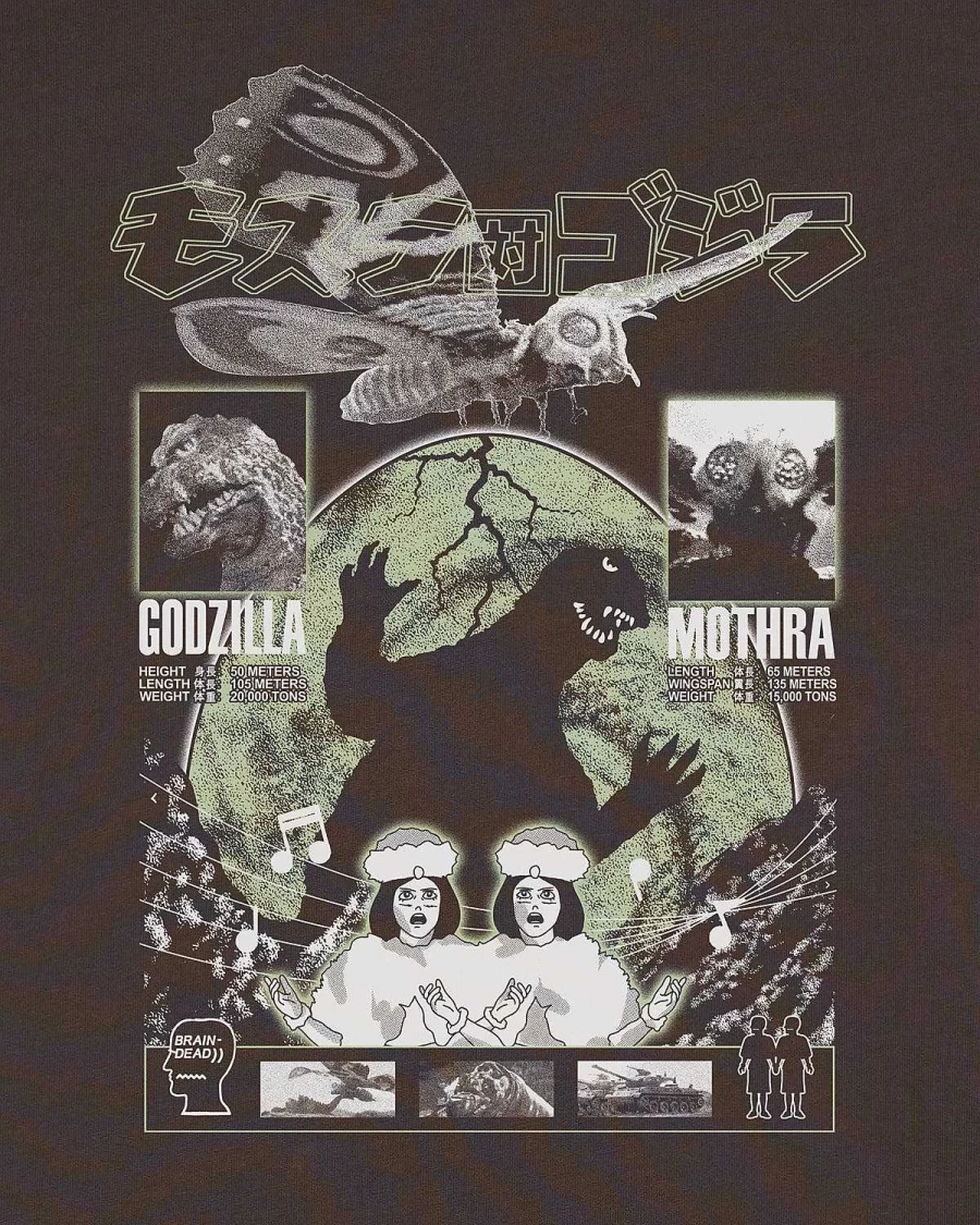 Brain Dead X Godzilla Mothra Vs. Godzilla T-Shirt - Clay