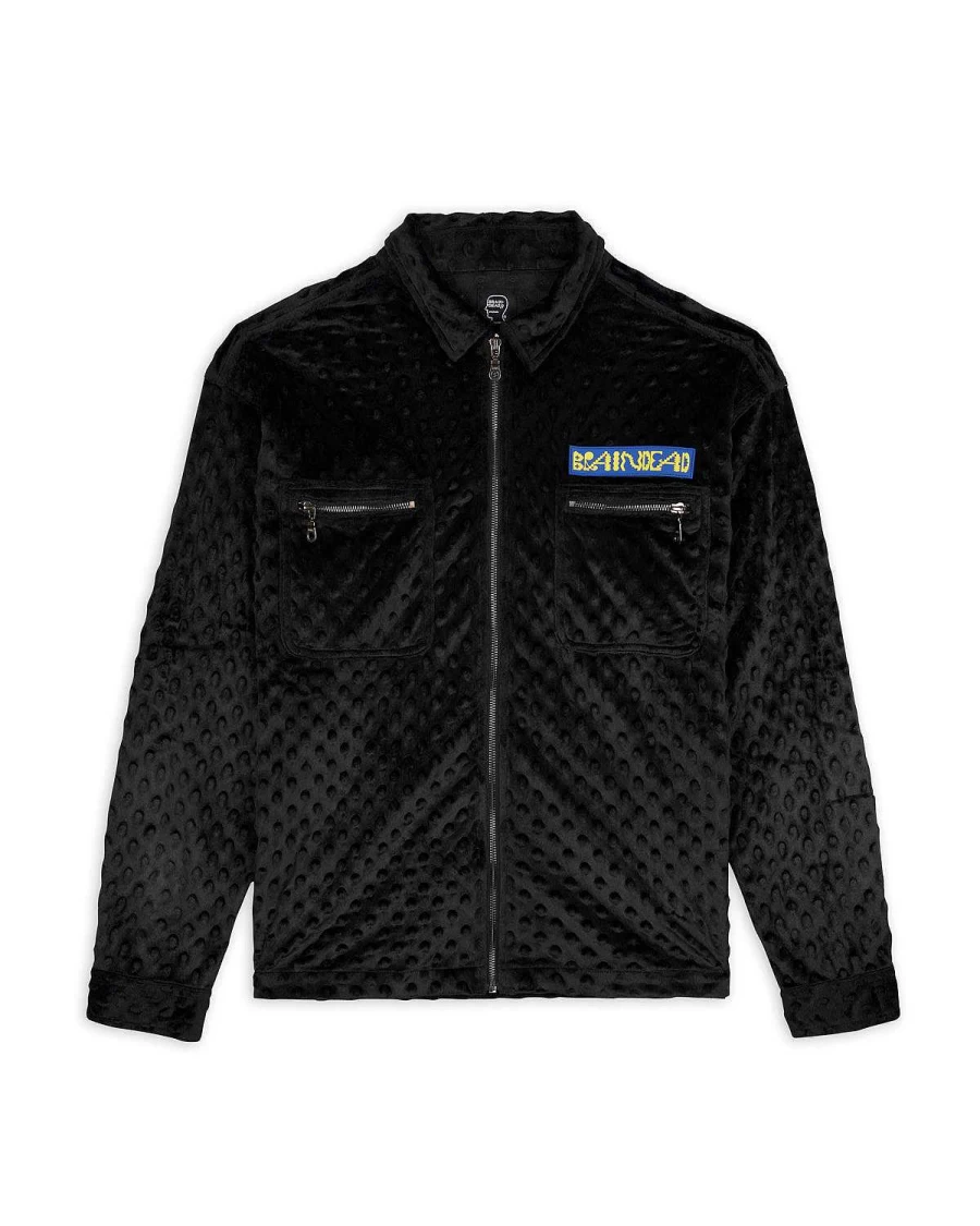 Brain Dead Black Embossed Faux Fur Full Zip Jacket | Streetwear Coats for Men & Women