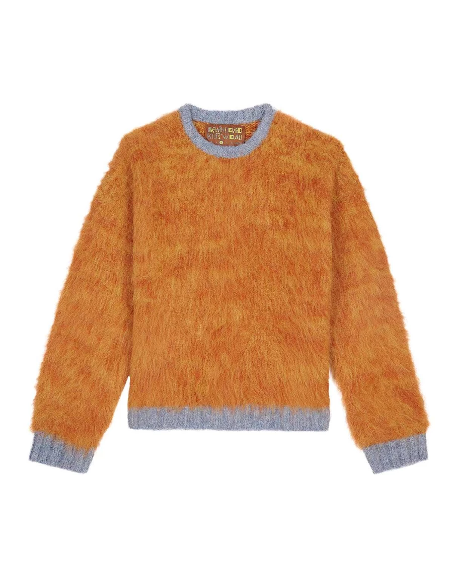 Brain Dead Marled Alpaca Crewneck Sweater - Orange/Light Blue Striped Knit Pullover