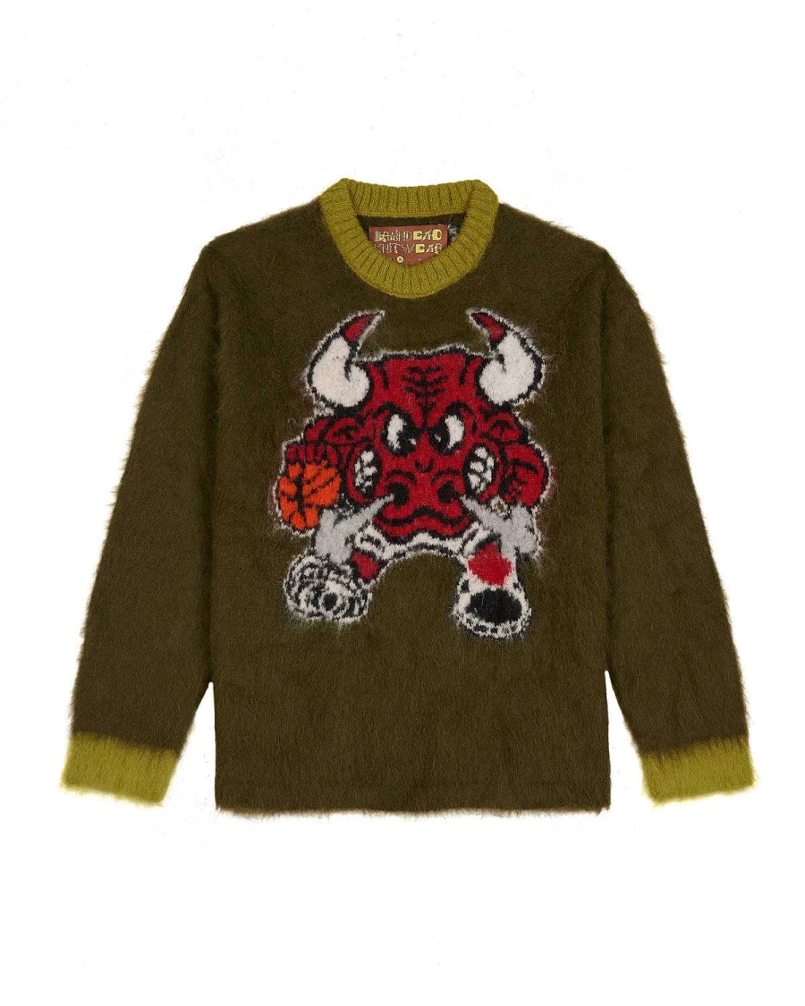 Brain Dead x NBA Chicago Bulls Alpaca Wool Sweater - Olive Color Collaboration Streetwear