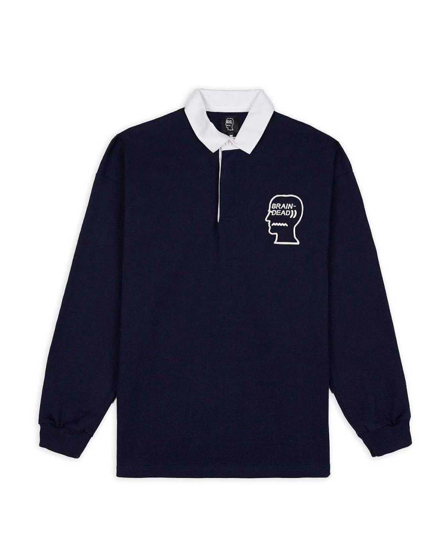 Brain Dead Brown 3D Embroidered Logo Rugby Shirt - Men's Casual Sports Apparel