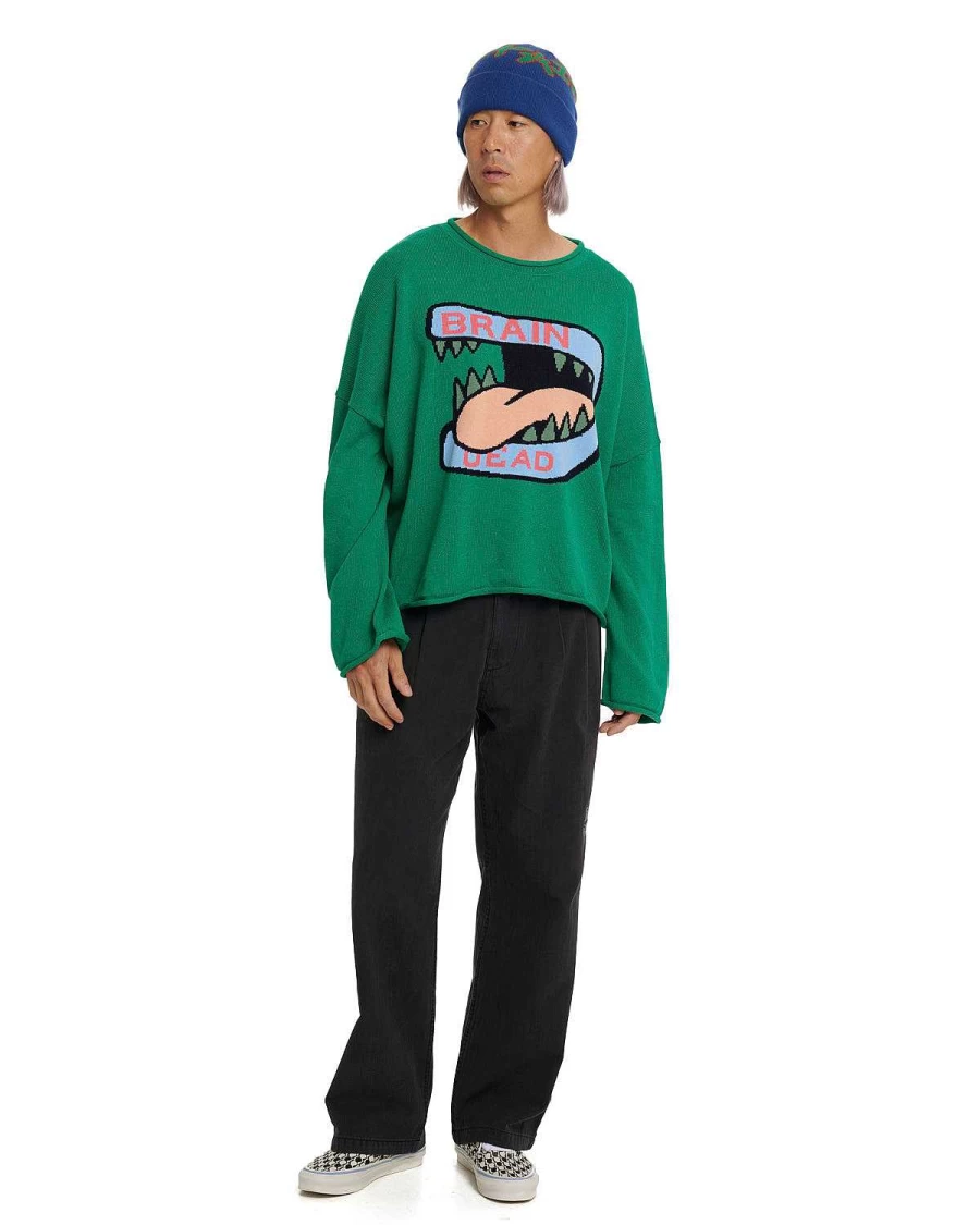 Brain Dead Green Oversized Cropped Boxy Sweater | Big Bite Streetwear Design
