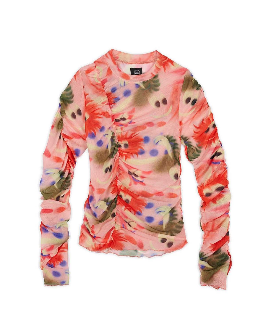 Brain Dead Hyper Mesh Long Sleeve Top - Pink Multi Color Streetwear Graphic Pullover