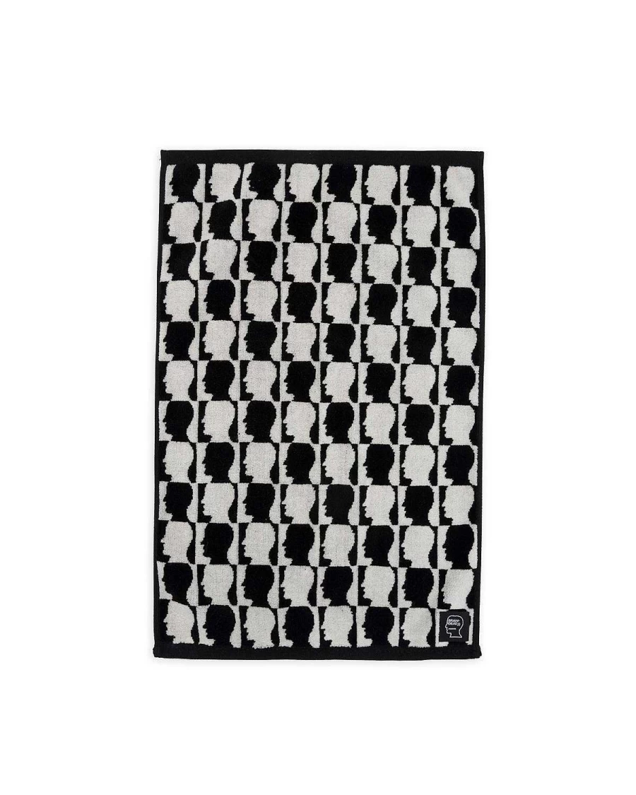 Checkered Logo Head Hand Towel - Black