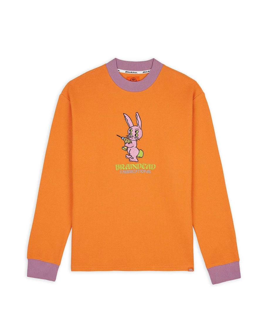 Brain Dead Embroidered Waffle Mockneck Long Sleeve Top - Burnt Orange