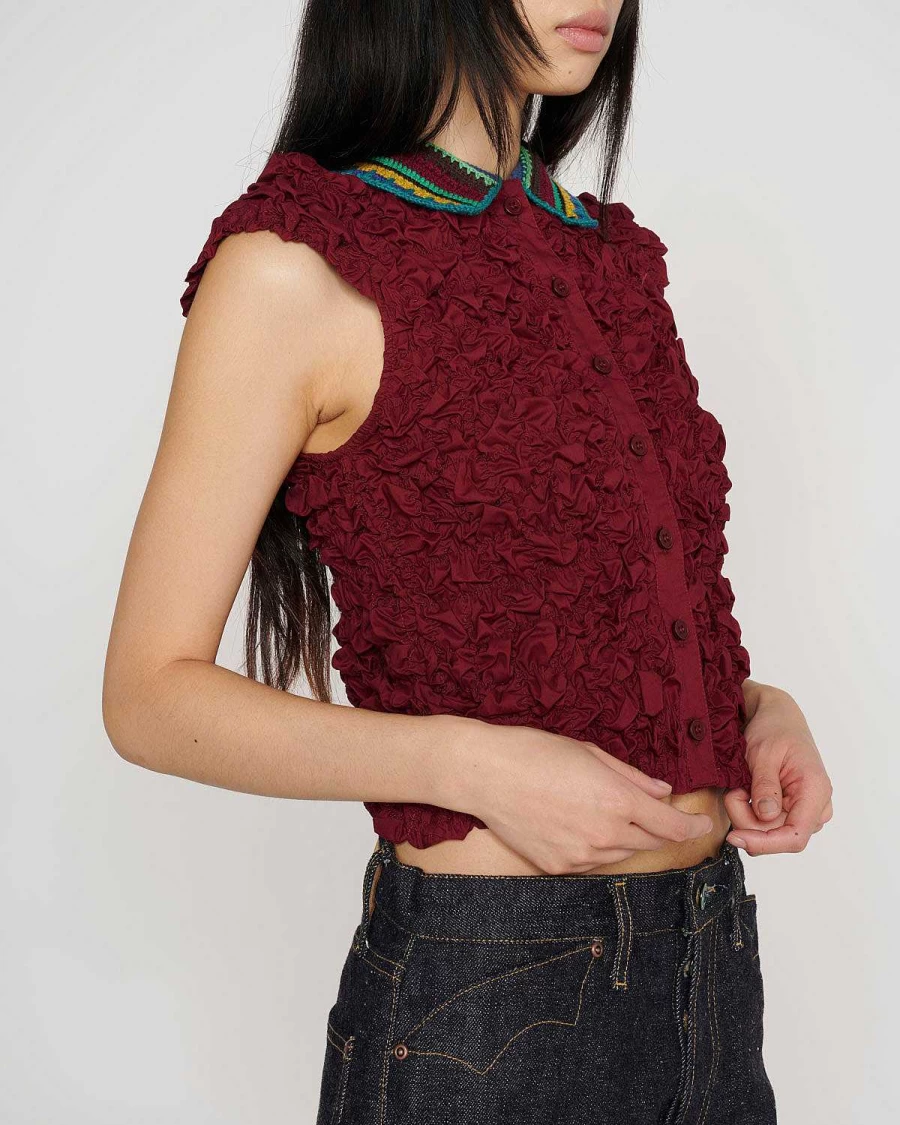 Brain Dead Plum Crochet Collared Kass Button-Up Shirt