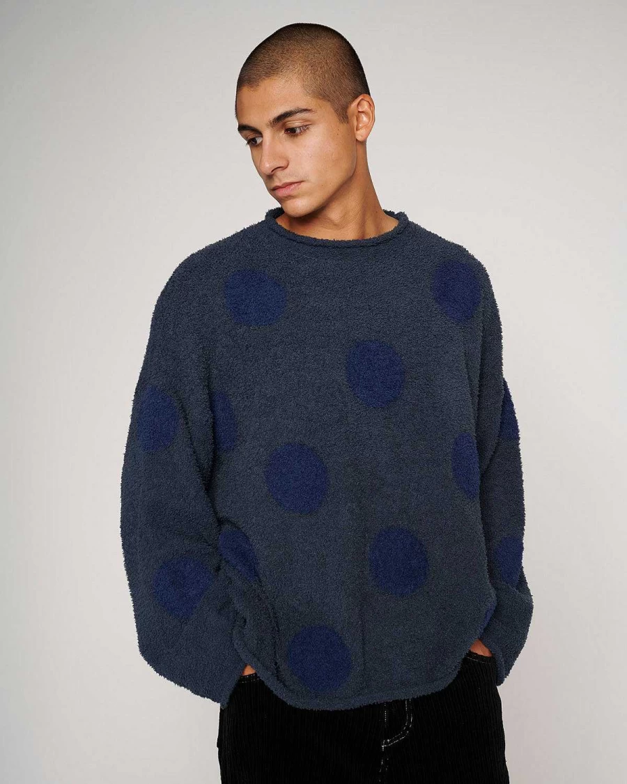 Brain Dead Navy Dot Knit Teddy Fleece Sweater