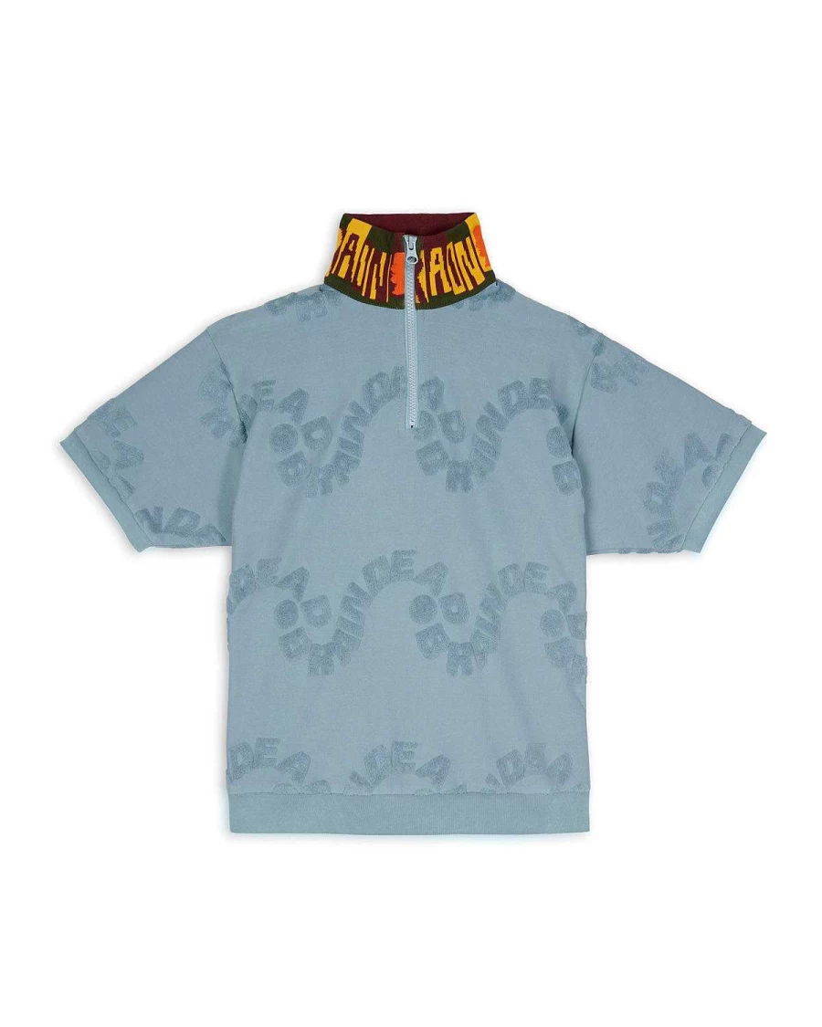 Brain Dead Link Burnout Mock Neck Graphic T-Shirt - Light Blue Multi Color Streetwear