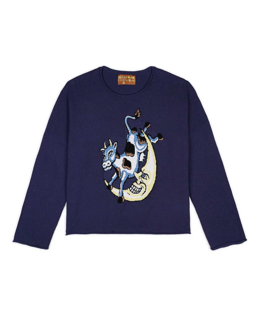 Brain Dead Navy Blue Cropped Sweater | Diddle Short Sleeve Pullover