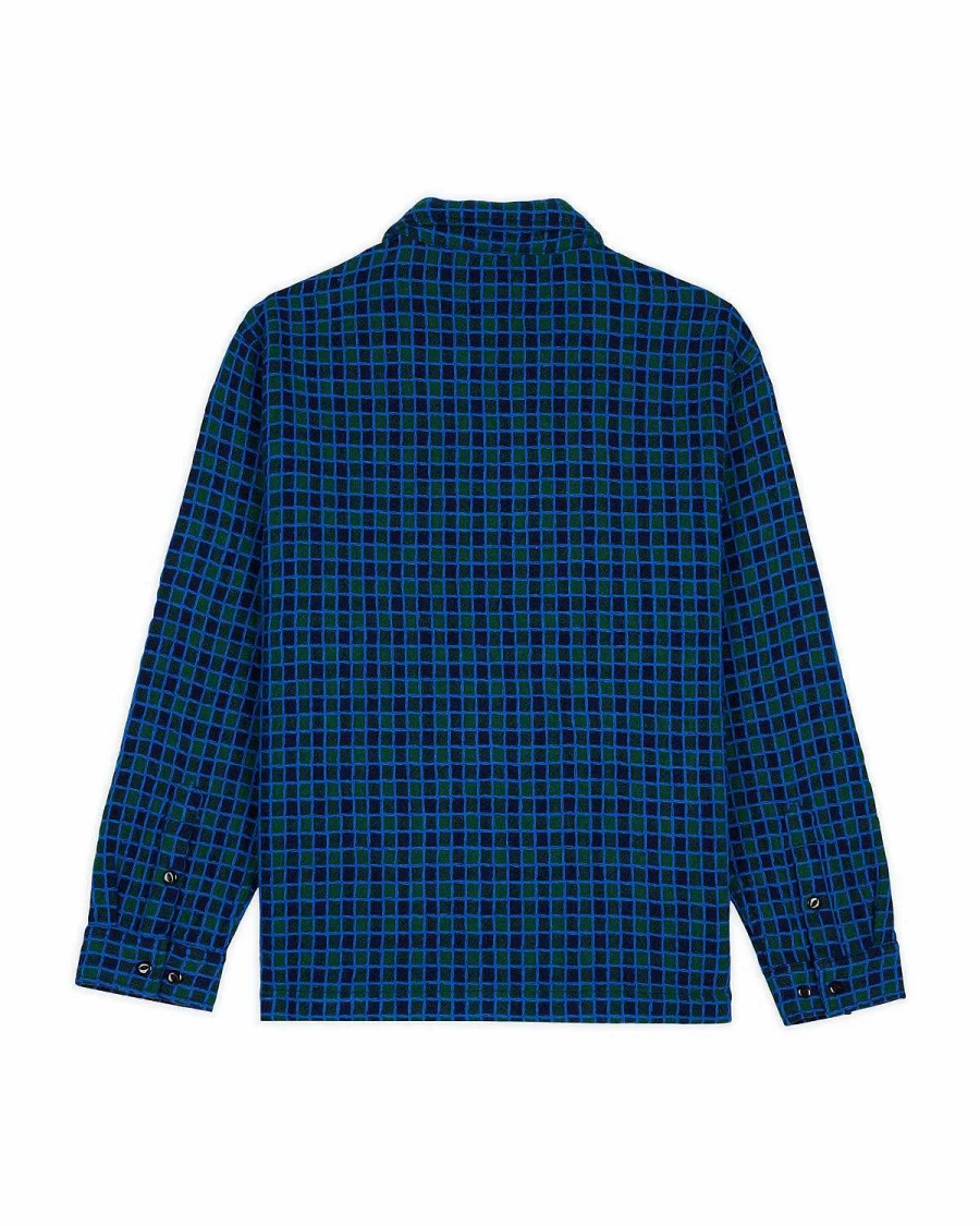 Brain Dead Navy Check Mate Plaid Flannel Zip-Up Shirt | Men's Casual Streetwear