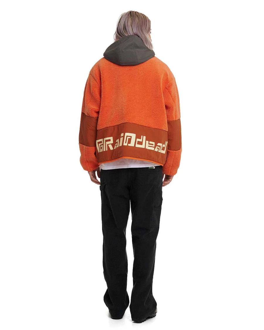 Brain Dead Levels Men's Orange Sherpa Fleece Lined Full-Zip Jacket