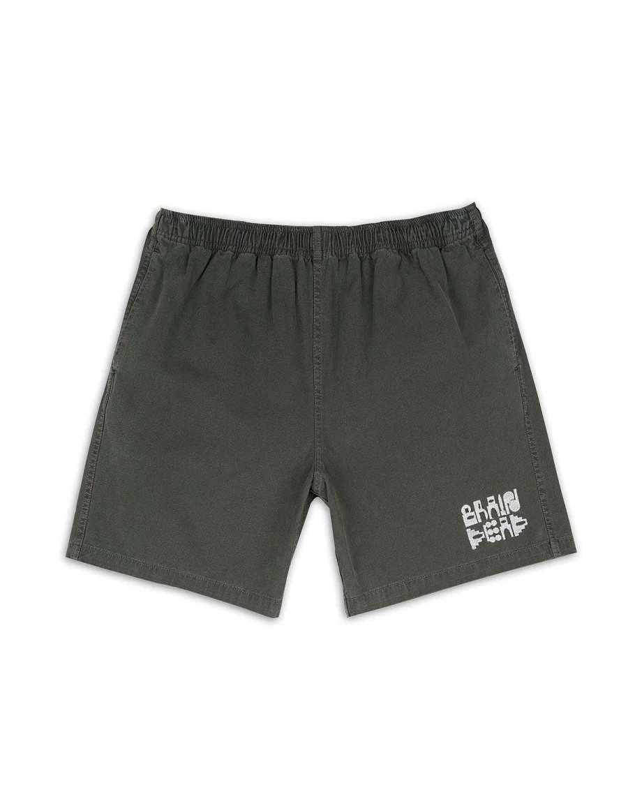 Brain Dead Washed Black Distressed Streetwear Cargo Shorts - Pigment Core Cotton Casualwear
