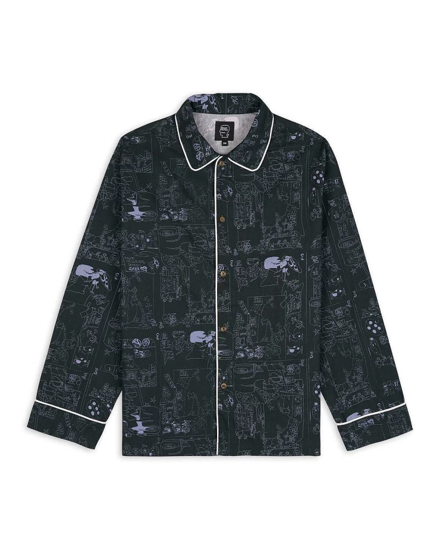 Brain Dead Forest Green Hedgehog Print Pajama Top for Men & Women