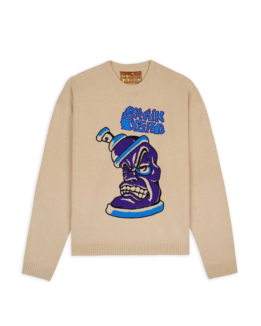Brain Dead Spray Can Graphic Sweater - Natural Streetwear Pullover