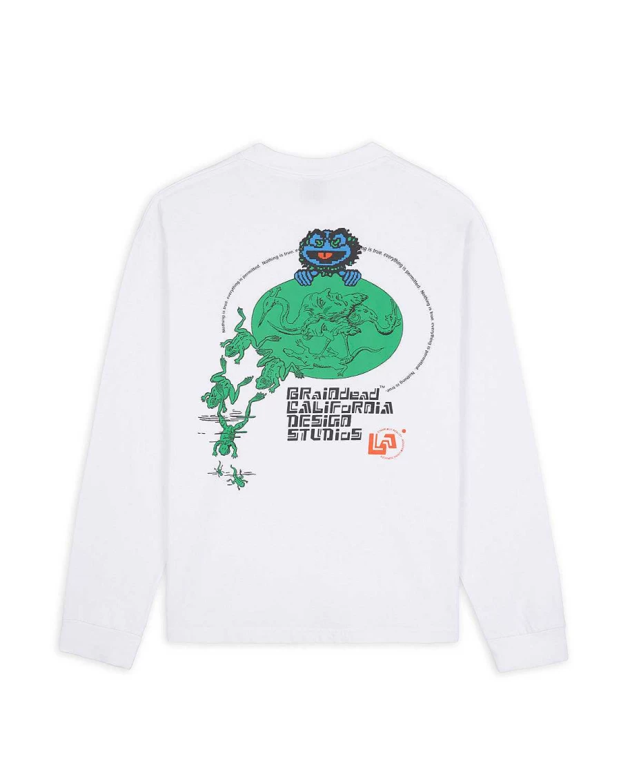Brain Dead White "Permit Everything" Graphic Long Sleeve T-Shirt