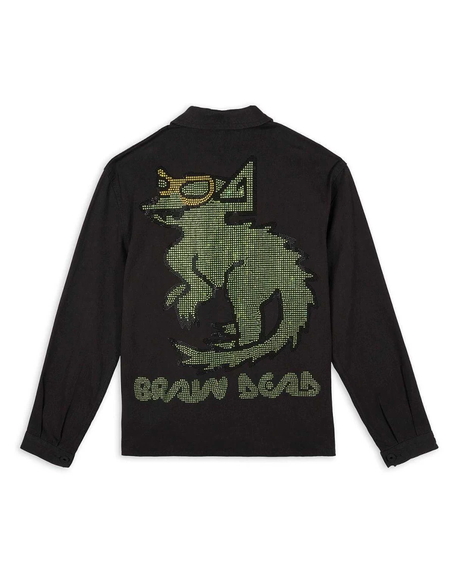 Brain Dead Squirrel Rhinestone Embellished Chore Coat - Washed Black Designer Jacket