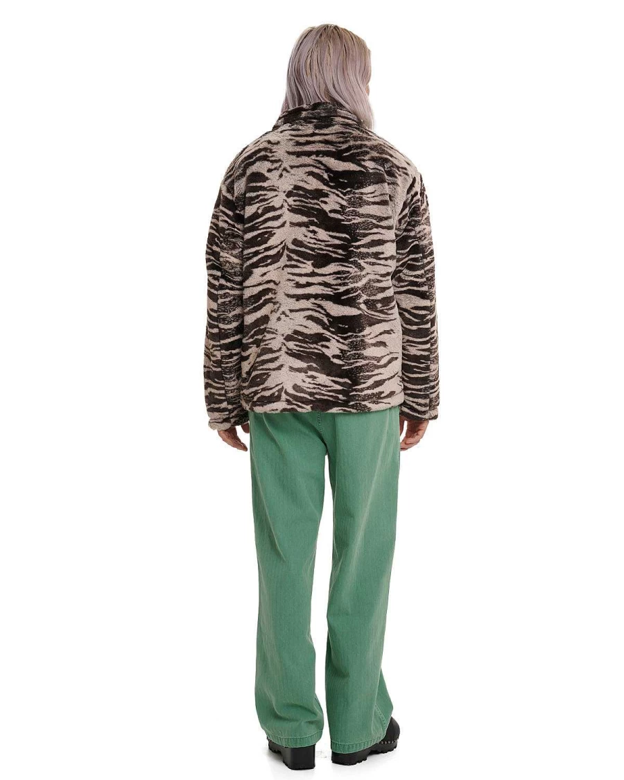 Brain Dead Men's Tiger Brown Faux Fur Jacket | Vintage Style Coats