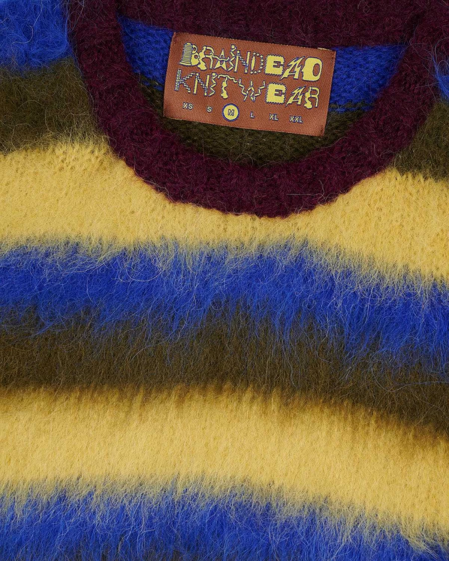 Brain Dead Blurry Lines Alpaca Crewneck Sweater - Yellow Multi Color Design