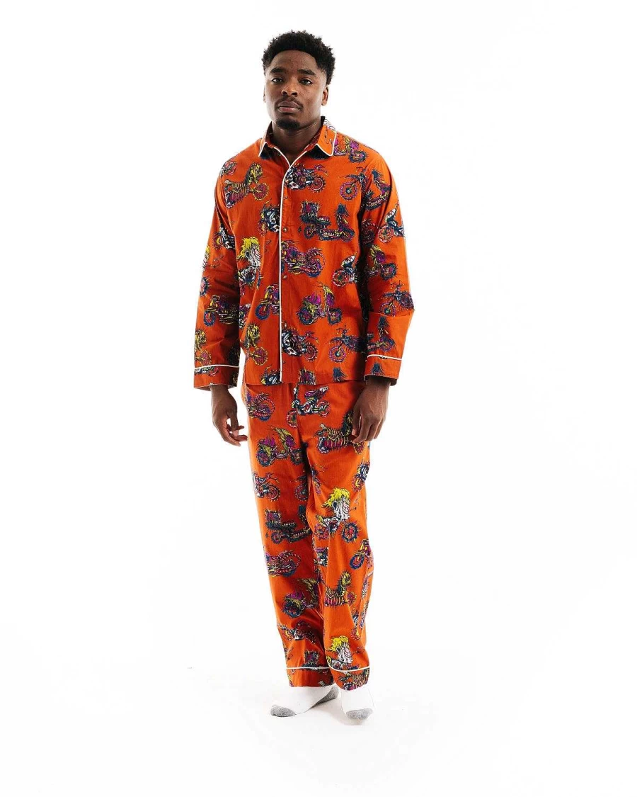 Brain Dead Multi-Color Moto-Inspired Pajama Top | Streetwear Sleepwear Shirt