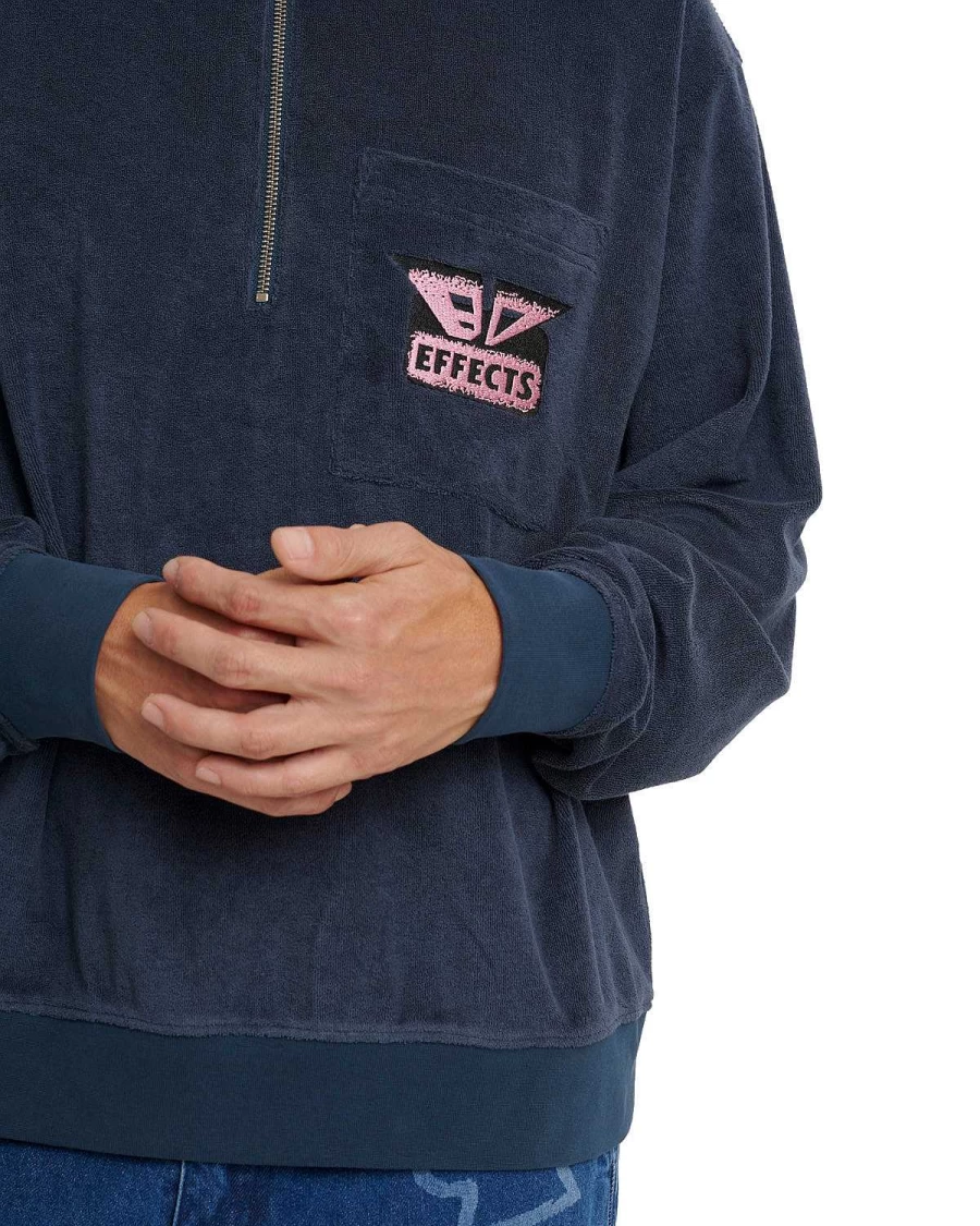 Brain Dead Men's Navy Front Zip Polo Shirt - Casual Streetwear Style
