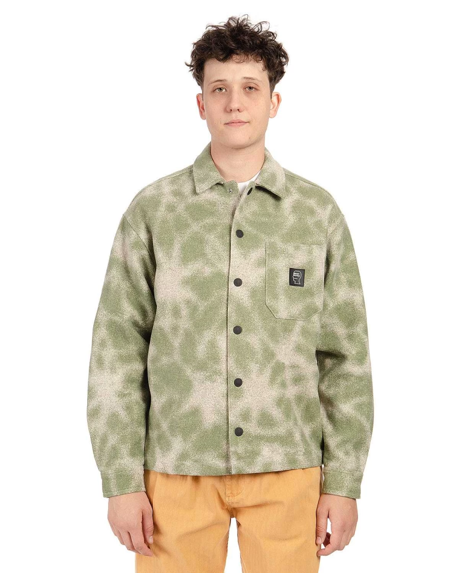 Brain Dead Moss Green Yarn-Dyed Flannel Shirt | Fireworks Pattern Casual Wear