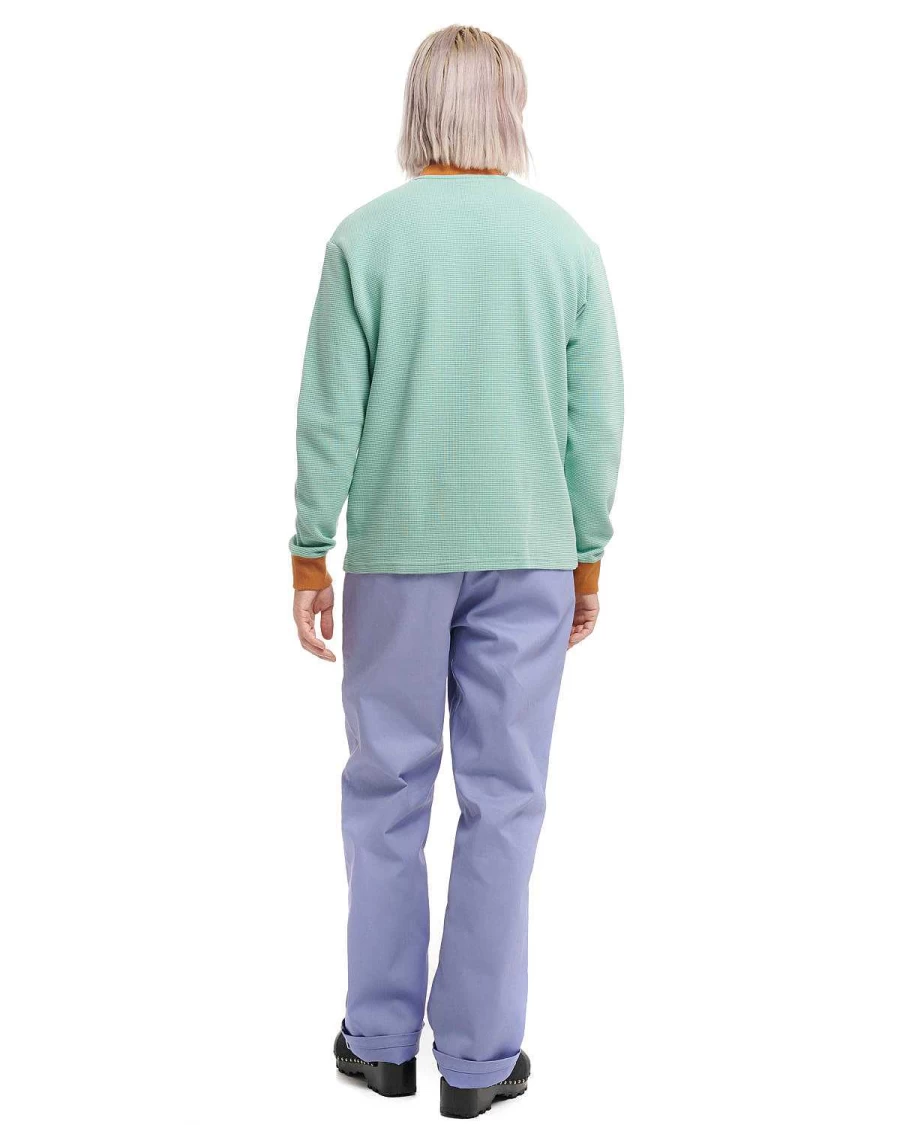 Brain Dead Embroidered Waffle Mockneck Long Sleeve Top - Creme De Menthe Color