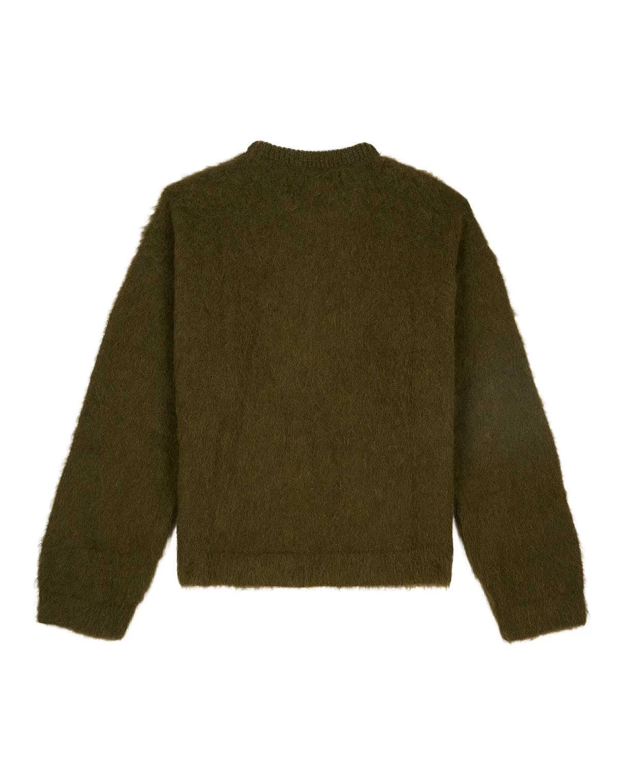 Brain Dead Graphic Logo Cable Knit Sweater - Olive