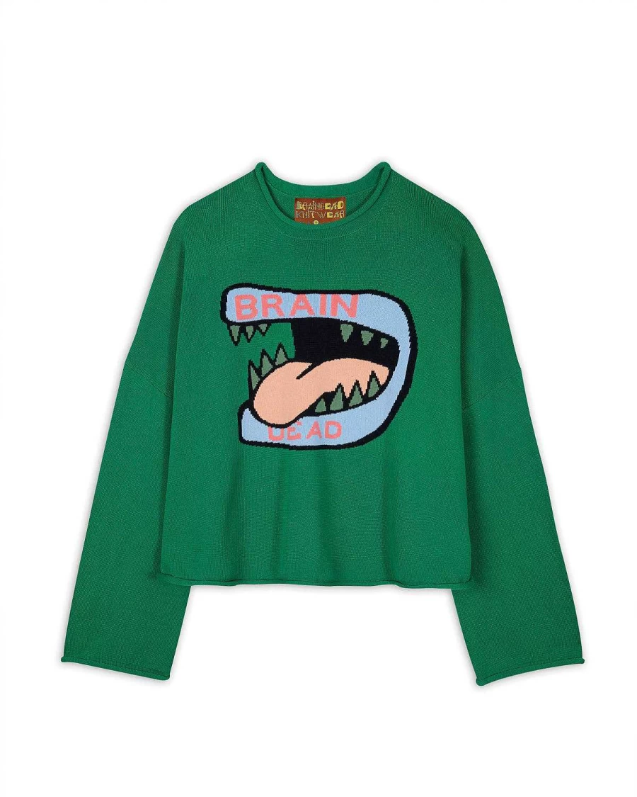 Brain Dead Green Oversized Cropped Boxy Sweater | Big Bite Streetwear Design