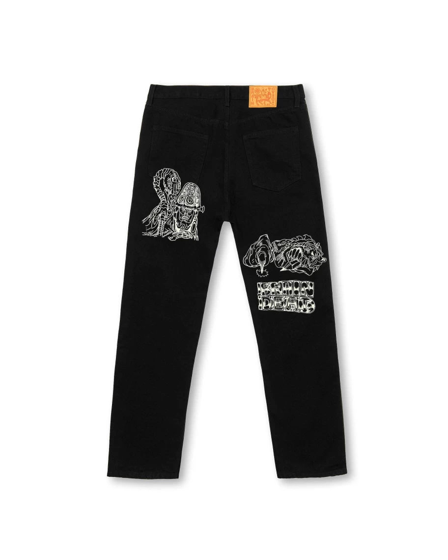 Brain Dead Straight Leg Denim Work Pants - Rinsed Black Washed Cotton Jeans