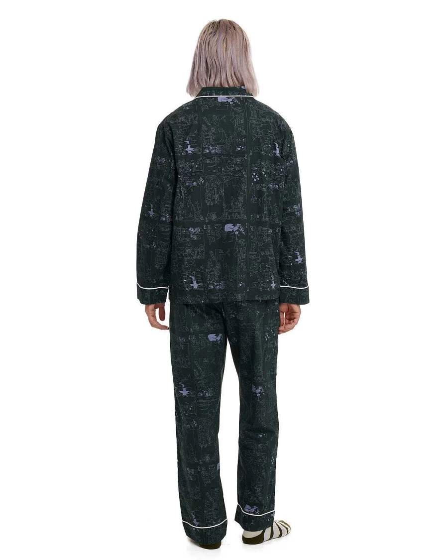 Brain Dead Forest Green Hedgehog Print Pajama Top for Men & Women