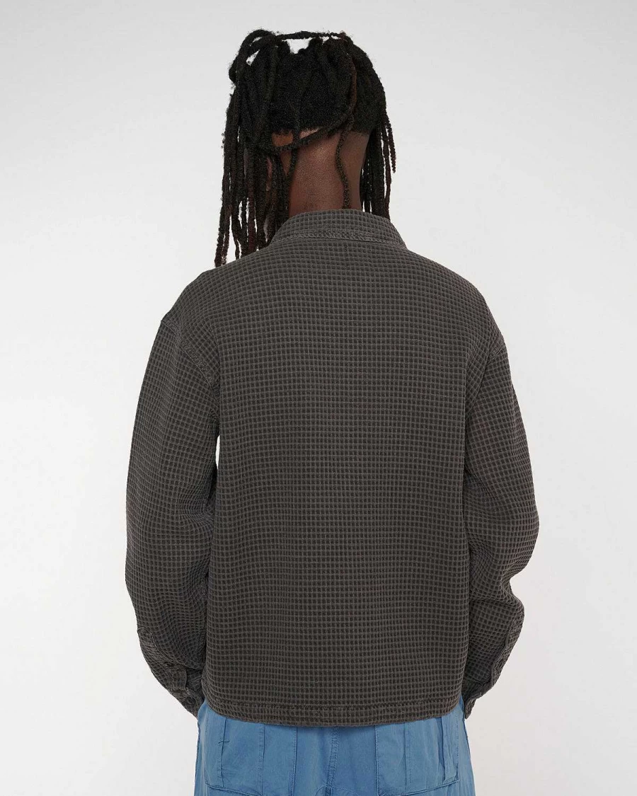 Brain Dead Charcoal Waffle Button-Front Shirt | Men's Casual Long Sleeve Top