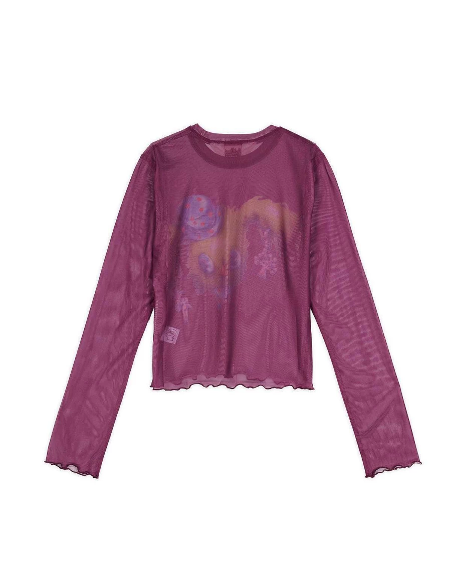 Brain Dead Hyper Mesh Long Sleeve Top - Breathable Magician Design Plum Color