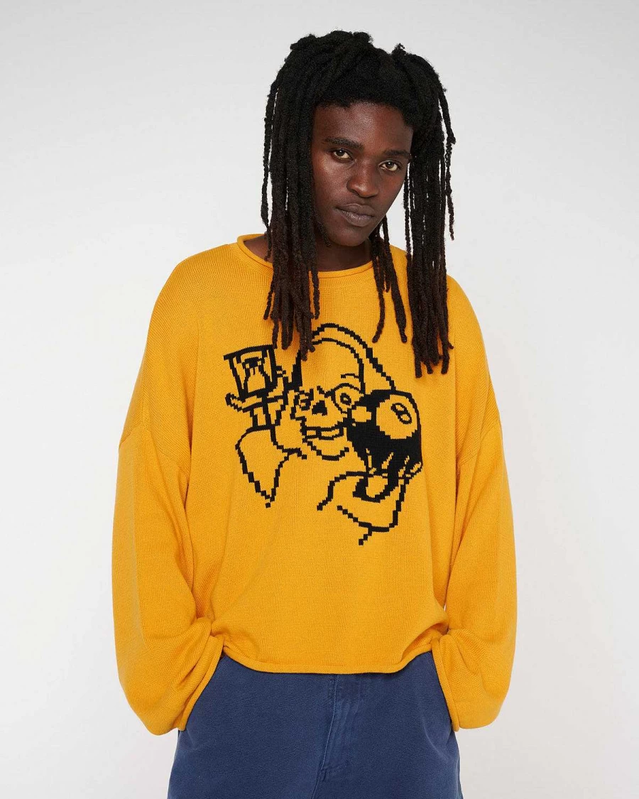 Brain Dead Tough Luck Oversized Boxy Sweater | Mustard Yellow Streetwear Pullover