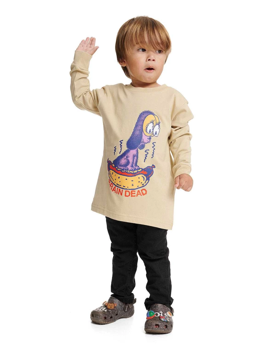 Brain Dead Kids Hot Dog Graphic Long Sleeve T-Shirt - Natural Color