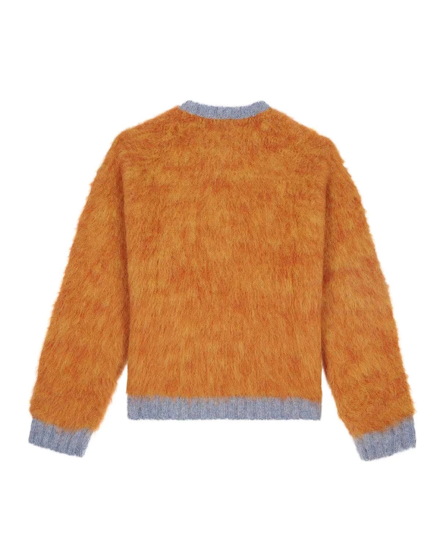 Brain Dead Marled Alpaca Crewneck Sweater - Orange/Light Blue Striped Knit Pullover