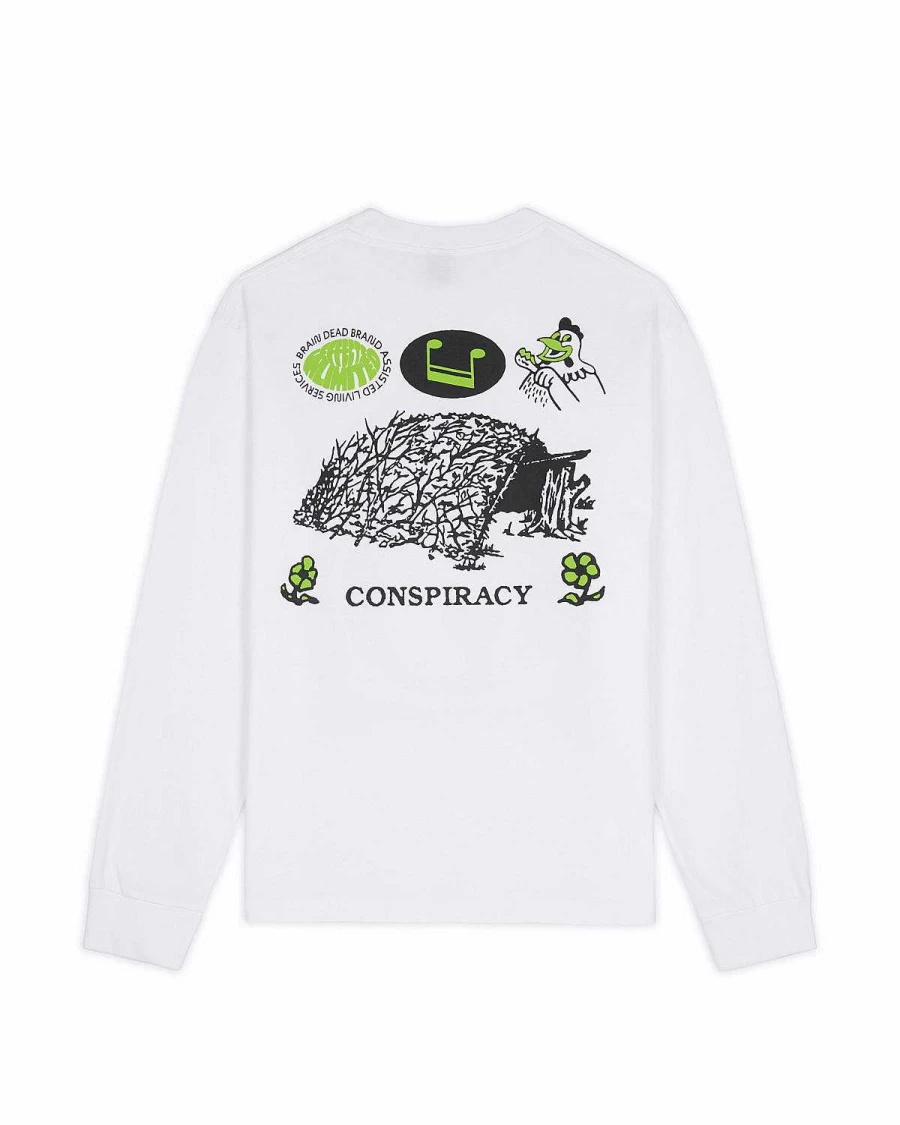 Brain Dead Conspiracy White Long Sleeve Graphic T-Shirt