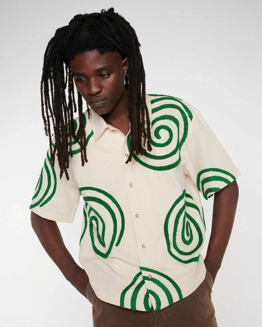 Brain Dead Sand Swirl Print Short Sleeve Button-Up Shirt